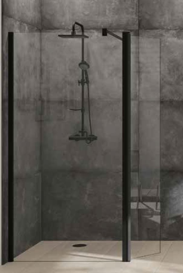 Hüppe Design Pure 4-kąt Walk-In ścianka prysznicowa 120 cm wolnostojąca srebrny mat/szkło przezroczyste Anti-Plaque 8P1207.087.322