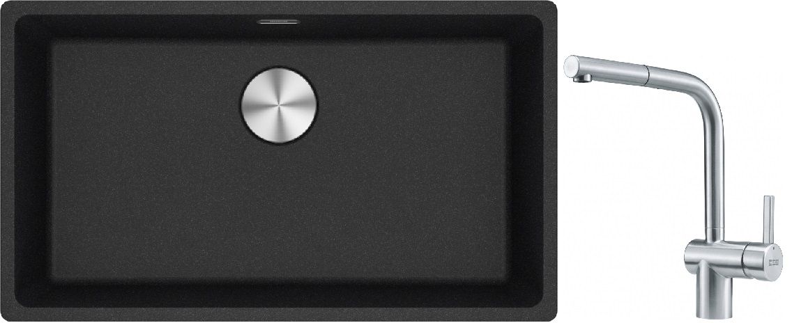 Franke Maris MRG 110-72 zlewozmywak 72x40 cm Fragranite onyx z baterią kuchenną Atlas stal szlachetna (1250687261, 1150521439)