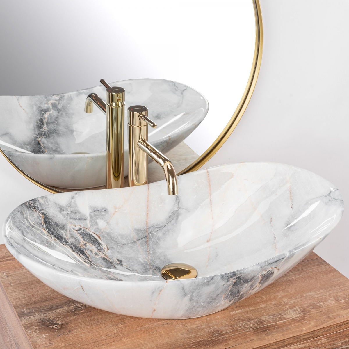 Rea Royal umywalka 62x36 cm nablatowa owalna kamień REA-U8596