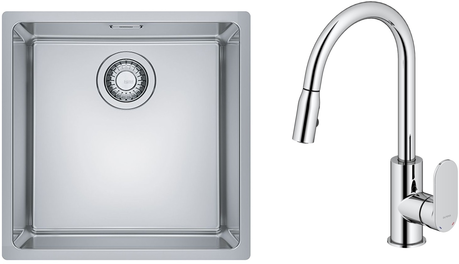 Zestaw Franke Maris MRX 110-40 zlewozmywak 40x40 cm z baterią kuchenną Oltens Lista stal szczotkowana/chrom (1220543995, 35202100)