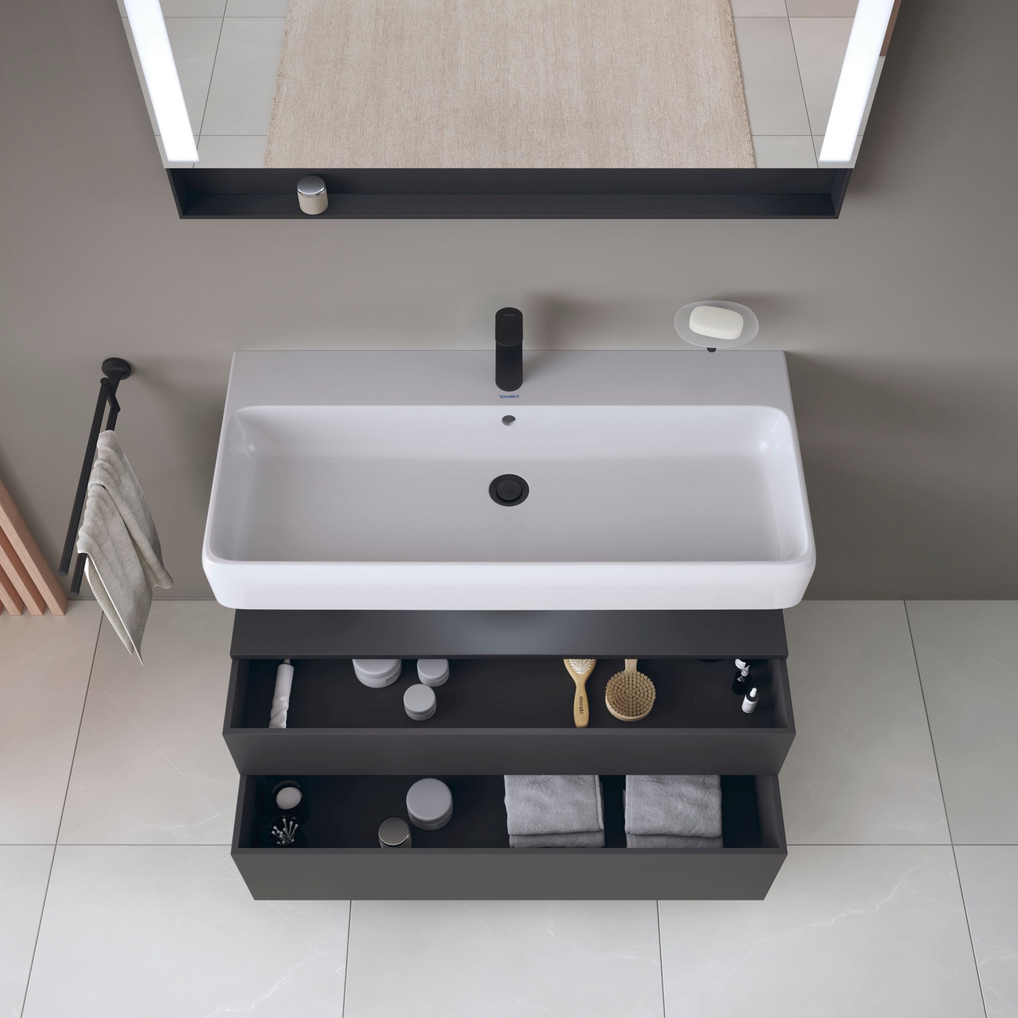 Duravit Qatego szafka 100 cm podumywalkowa wisząca grafit mat QA4395049490010