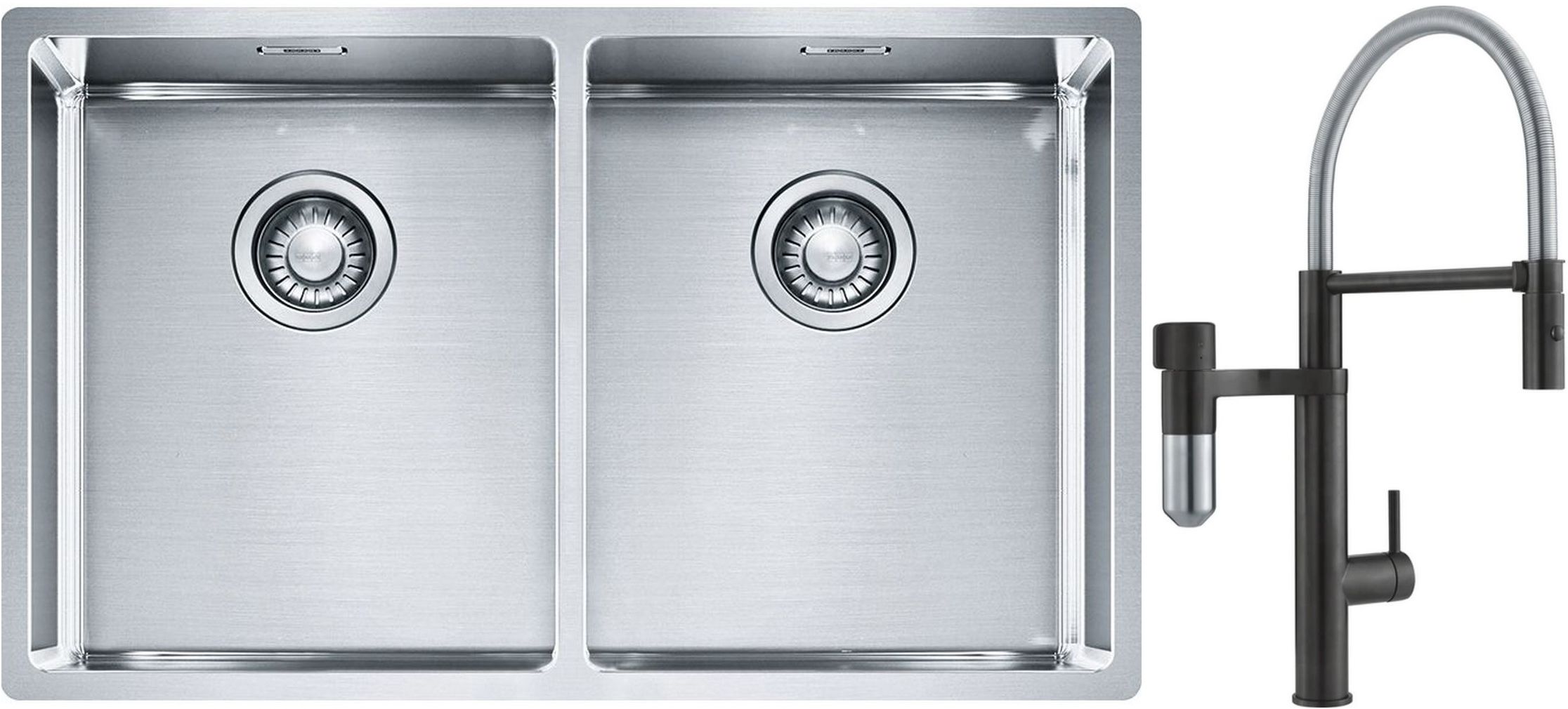 Franke Box BXX 220/120 34-34 zlewozmywak 74x45 cm stalowy z baterią kuchenną Vital Semi-Pro czarny mat/stal (1270370188, 1200621313)