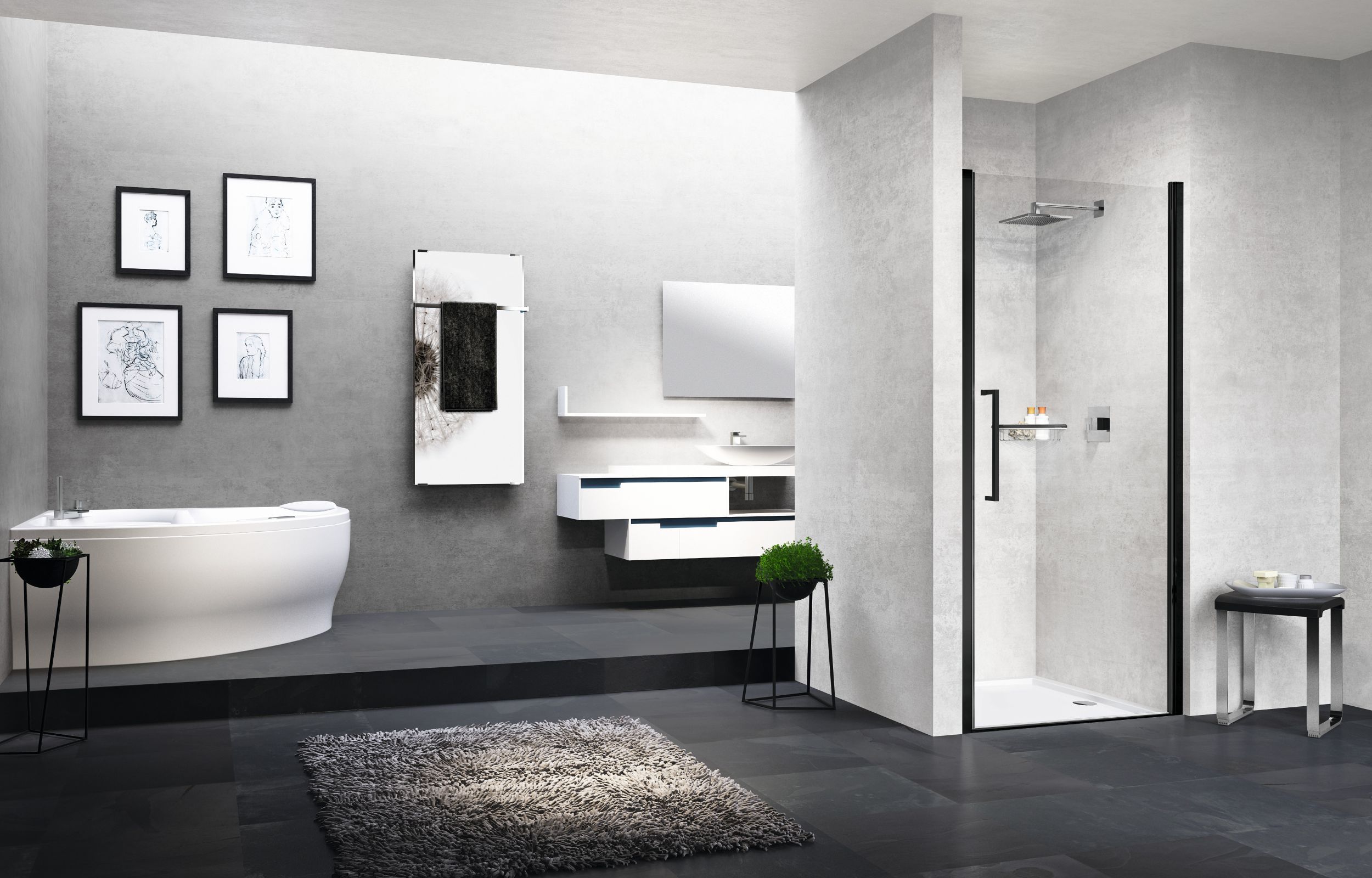 Novellini Young 1B drzwi prysznicowe 57 cm czarny/szkło przezroczyste Y21B57-1H