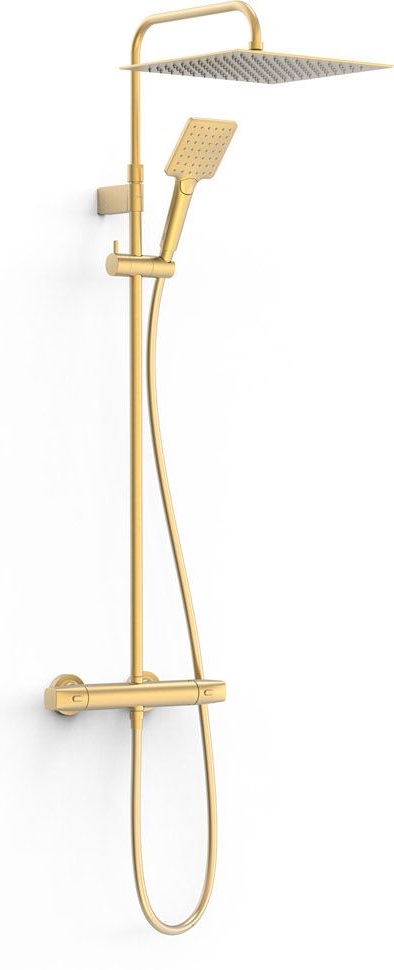 Tres Over-Wall zestaw prysznicowy ścienny termostatyczny z deszczownicą matowe złoto 24k 19038702OM