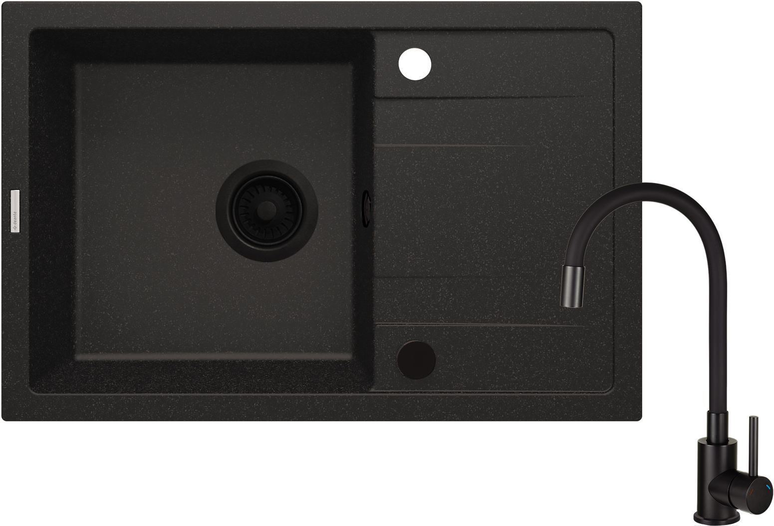 Deante Corio zlewozmywak 67x44 cm z baterią grafit metalik mat/czarny mat ZRCPG113