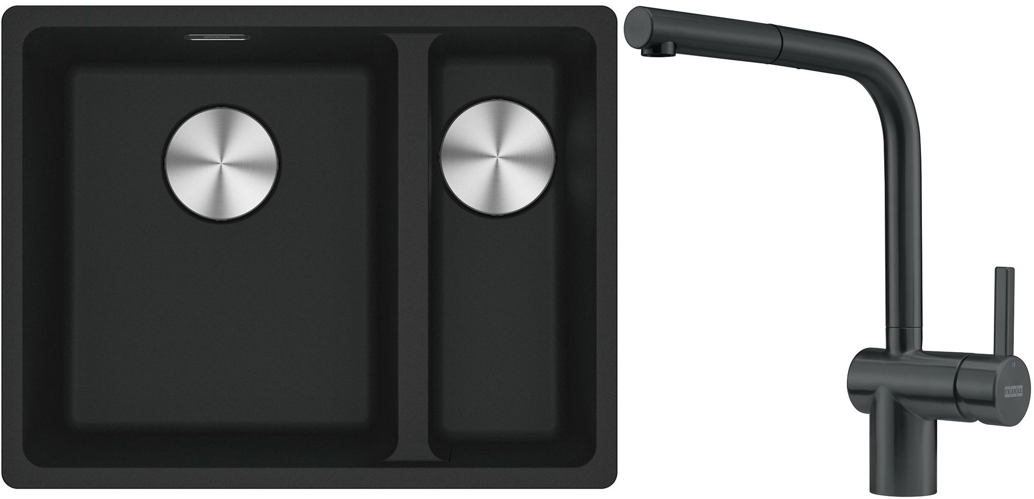 Franke Maris MRG 160-34-15SBR zlewozmywak 52x40 cm Fragranite czarny mat z baterią kuchenną Atlas czarna stal szlachetna (1250687264, ...