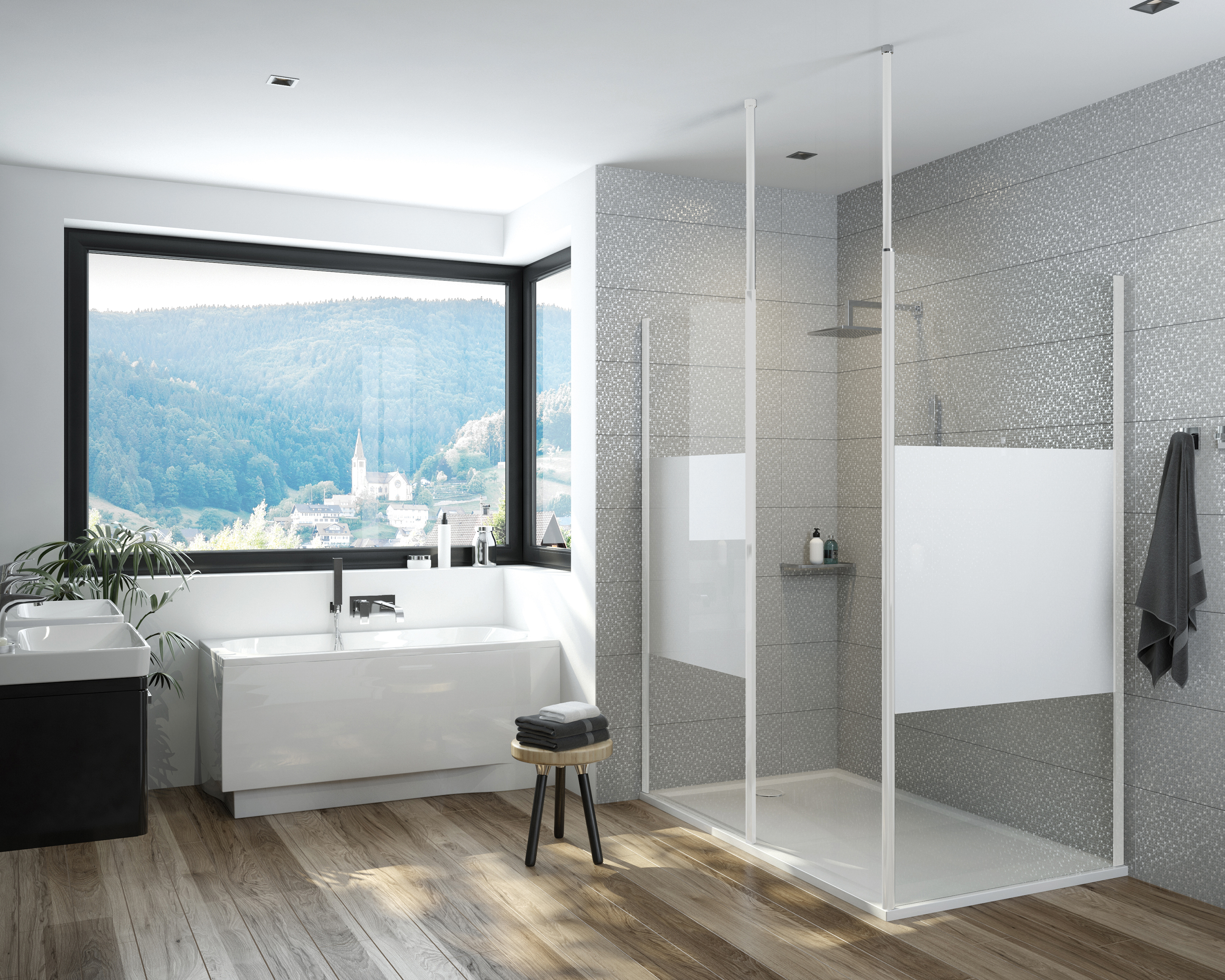 Sanplast Exa Line ścianka prysznicowa walk-in 80 cm biały mat/szkło ze wzorem 600-540-1520-24-201