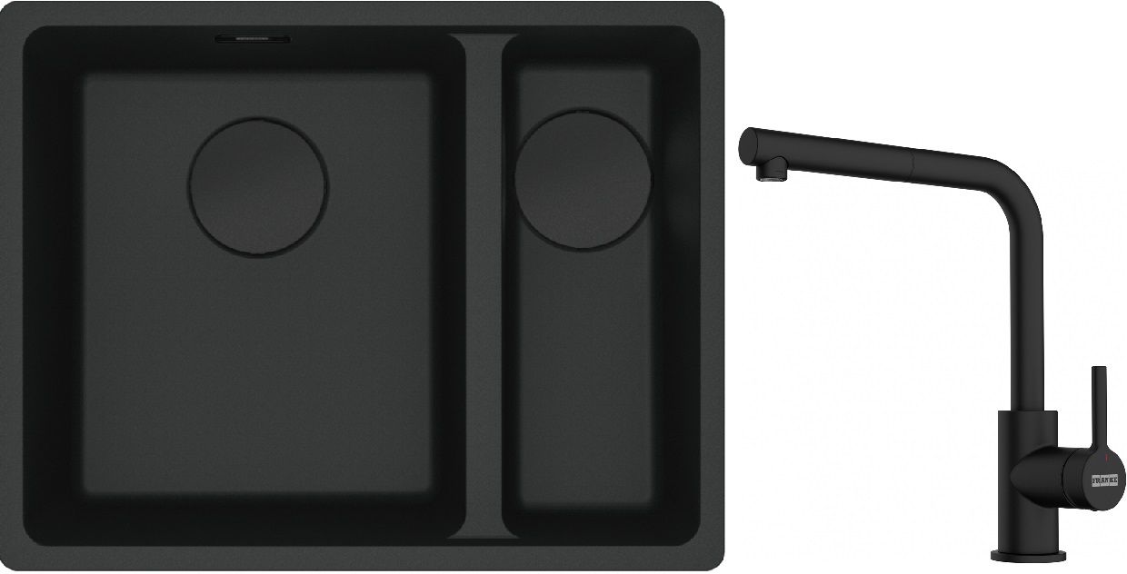 Franke Maris MRG 160-34-15SBR zlewozmywak 52x40 cm Fragranite czarny mat z baterią kuchenną Lina czarny mat (1250697755, 1150712435)