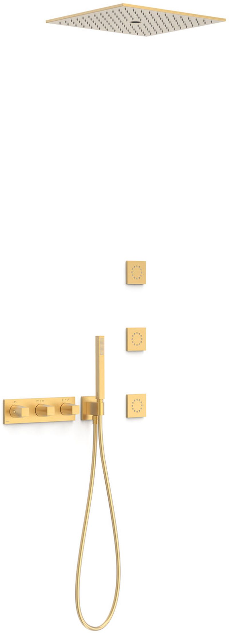 Tres B-System zestaw prysznicowy podtynkowy termostatyczny z deszczownicą złoty mat 30725406OM