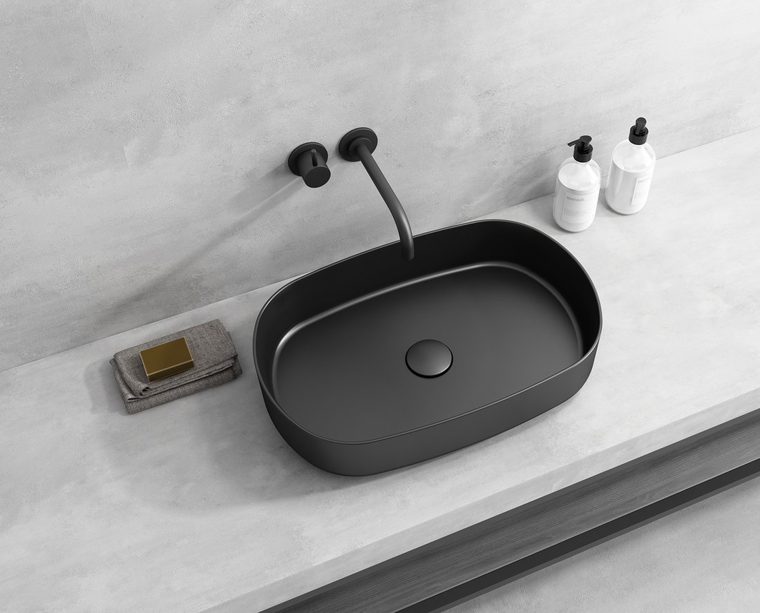 Isvea Infinity Oval umywalka 55x36 cm nablatowa owalna czarny mat 10NF65055-2N