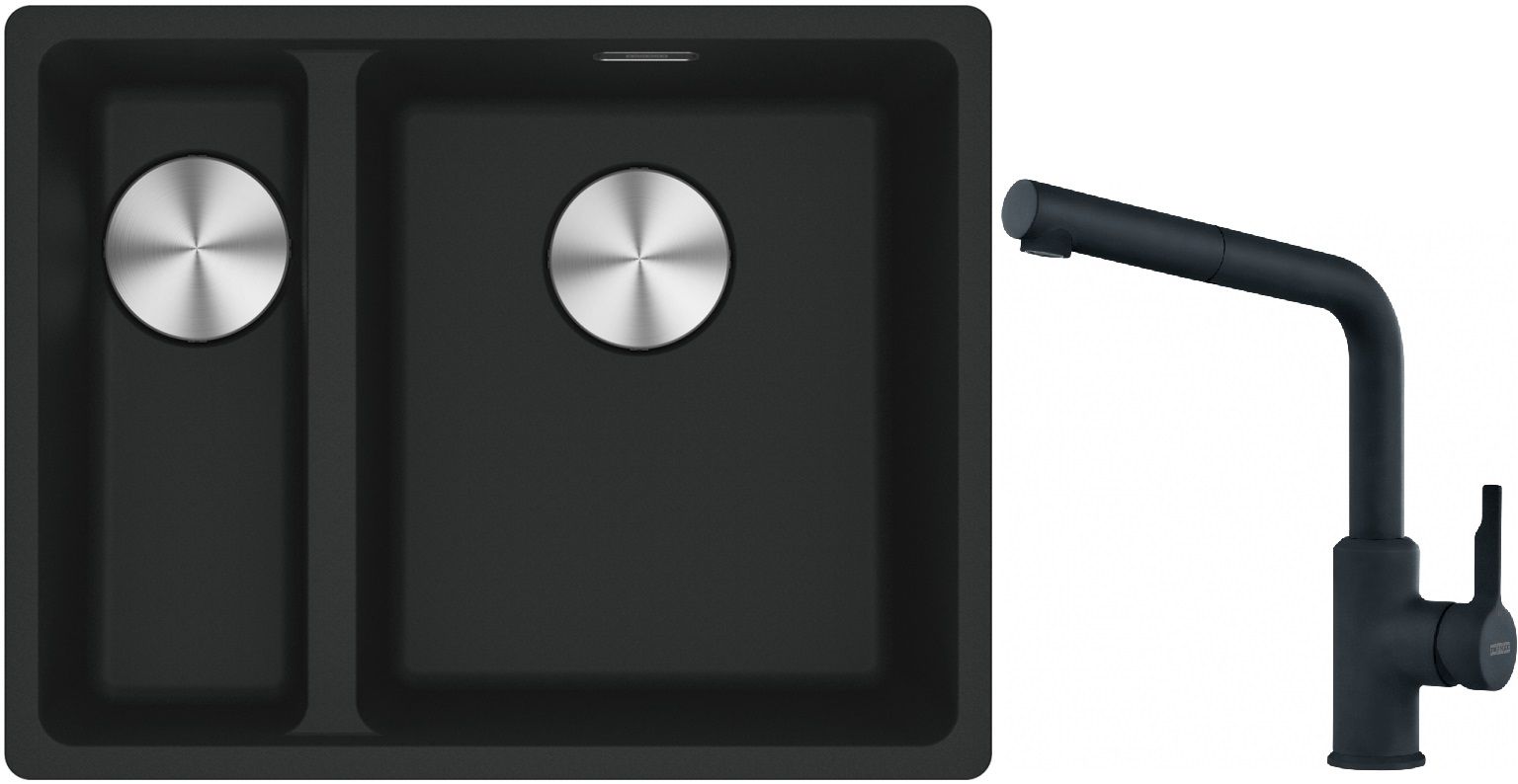 Franke Maris MRG 160-34-15SBL zlewozmywak 52x40 cm Fragranite czarny mat z baterią kuchenną Urban czarny mat (1250687268, 1150627523)