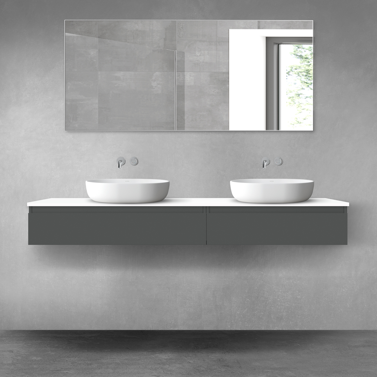 Oltens Vernal zestaw mebli łazienkowych 180 cm z blatem grafit mat/biały połysk 68574400 - Wysyłka w 24h