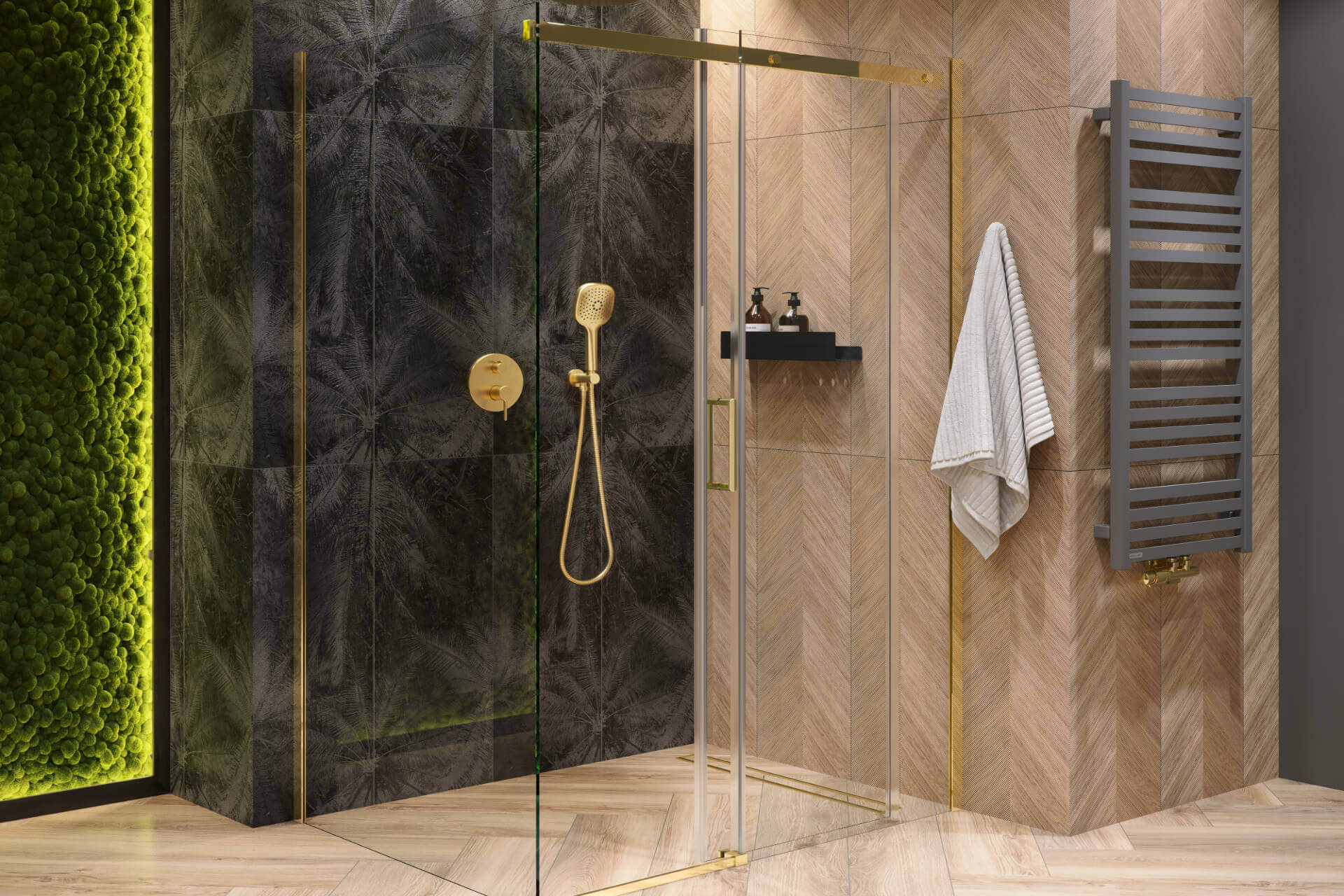 Excellent Rols ścianka prysznicowa z drzwiami 80 cm złoty połysk/szkło przezroczyste KAEX.2606.800.LP.GL