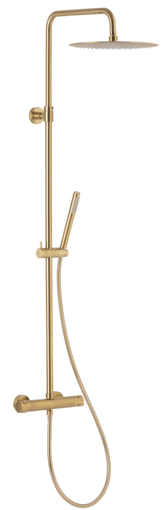 KFA Armatura Moza Premium zestaw prysznicowy ścienny termostatyczny z deszczownicą złoty 5736-921-31