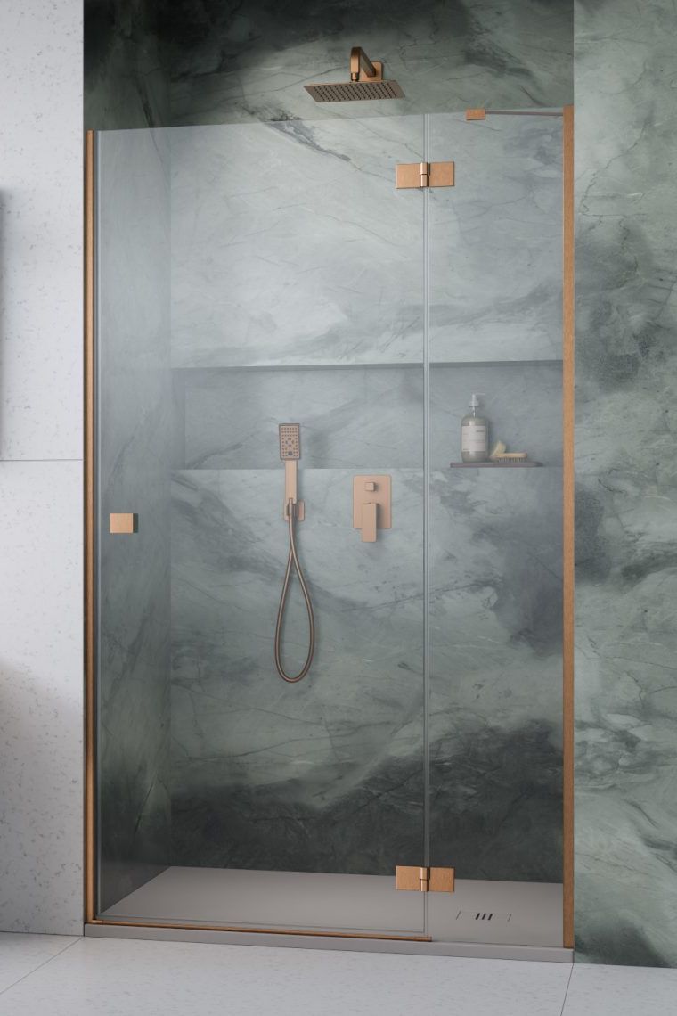 Radaway Essenza Brushed Copper DWJ drzwi prysznicowe 90 cm uchylne miedź szczotkowany/szkło przezroczyste 1385013-93-01R