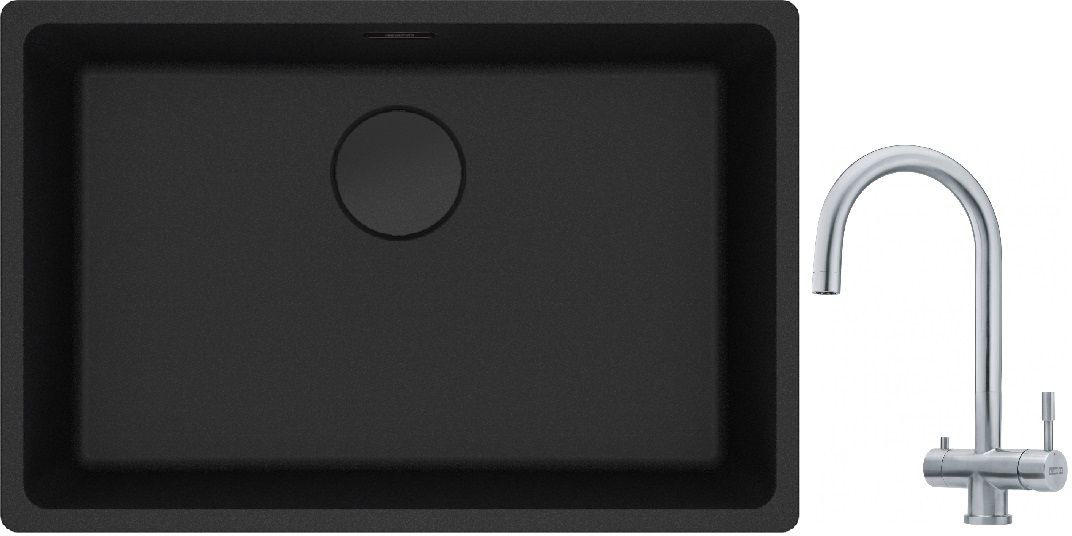 Franke Maris MRG 110-62 zlewozmywak 62x40 cm Fragranite czarny mat z baterią kuchenną Eos stal szlachetna (1250697758, 1200179979)