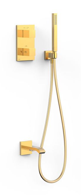 Tres Therm-Box zestaw wannowo-prysznicowy podtynkowy termostatyczny złoty połysk 24-K 00625006OR