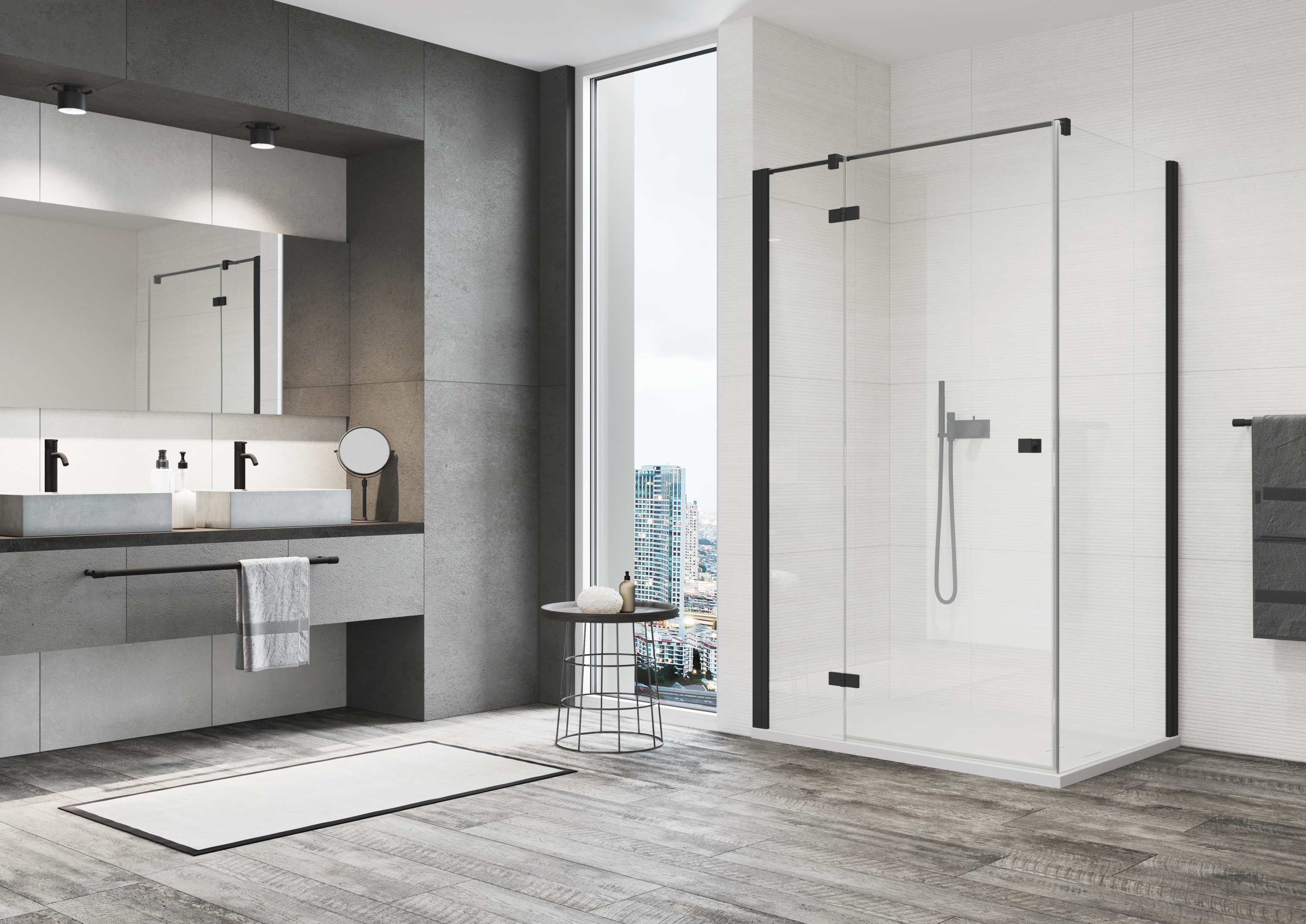 SanSwiss Annea ścianka prysznicowa 90 cm boczna czarny mat/szkło przezroczyste ANT109000607