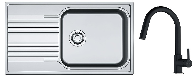 Zestaw Franke Smart zlewozmywak stalowy 86x50 cm z baterią kuchenną Lina Pull-Out len/onyx (1010368324, 1150626055) - Wysyłka w 24h