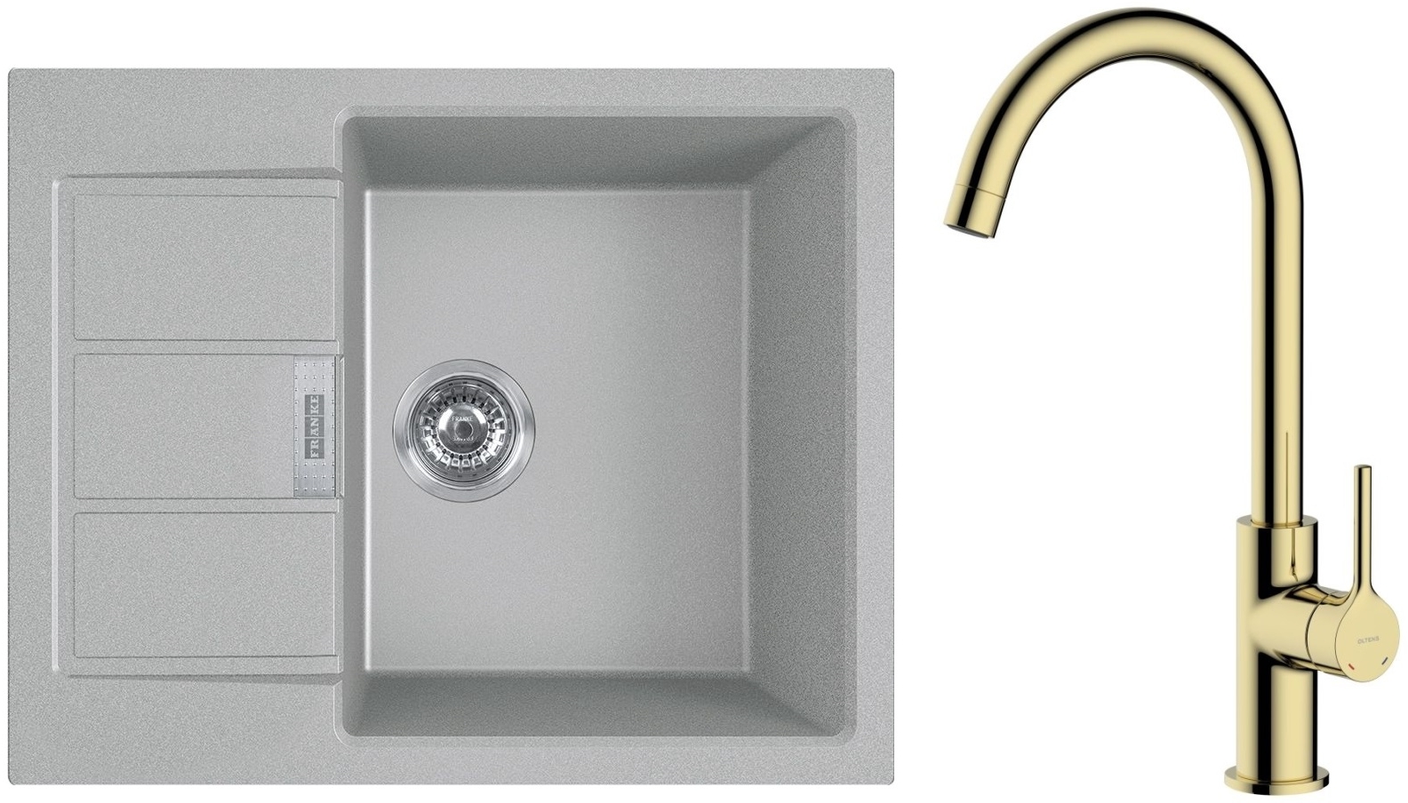 Zestaw Franke Sirius 2.0 S2D 611-62 zlewozmywak 62x50 cm z baterią kuchenną Oltens Skafta kamienny szary/złoty połysk (1430618668, ... - Wysyłka w 24h
