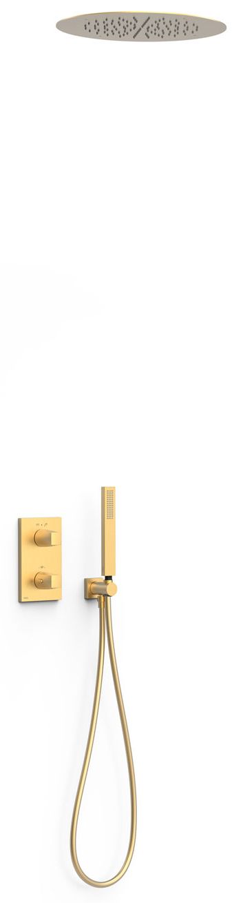 Tres Therm-Box zestaw prysznicowy podtynkowy termostatyczny z deszczownicą złoty mat 24-K 21125006OM