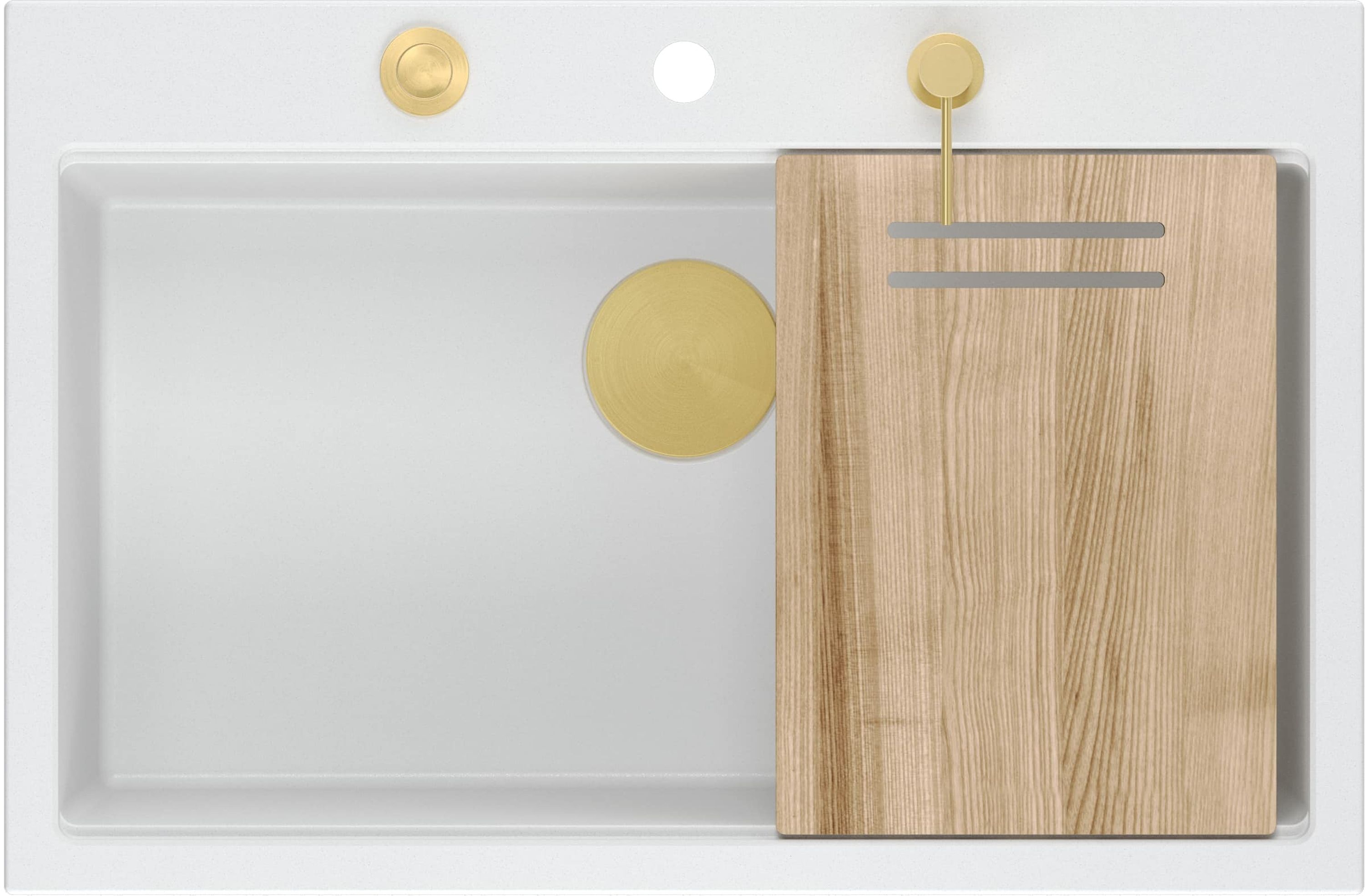 Quadron Marc 110 zlewozmywak 76x50 cm GraniteQ snow white/elementy złote HQM7650U1_PVDG1