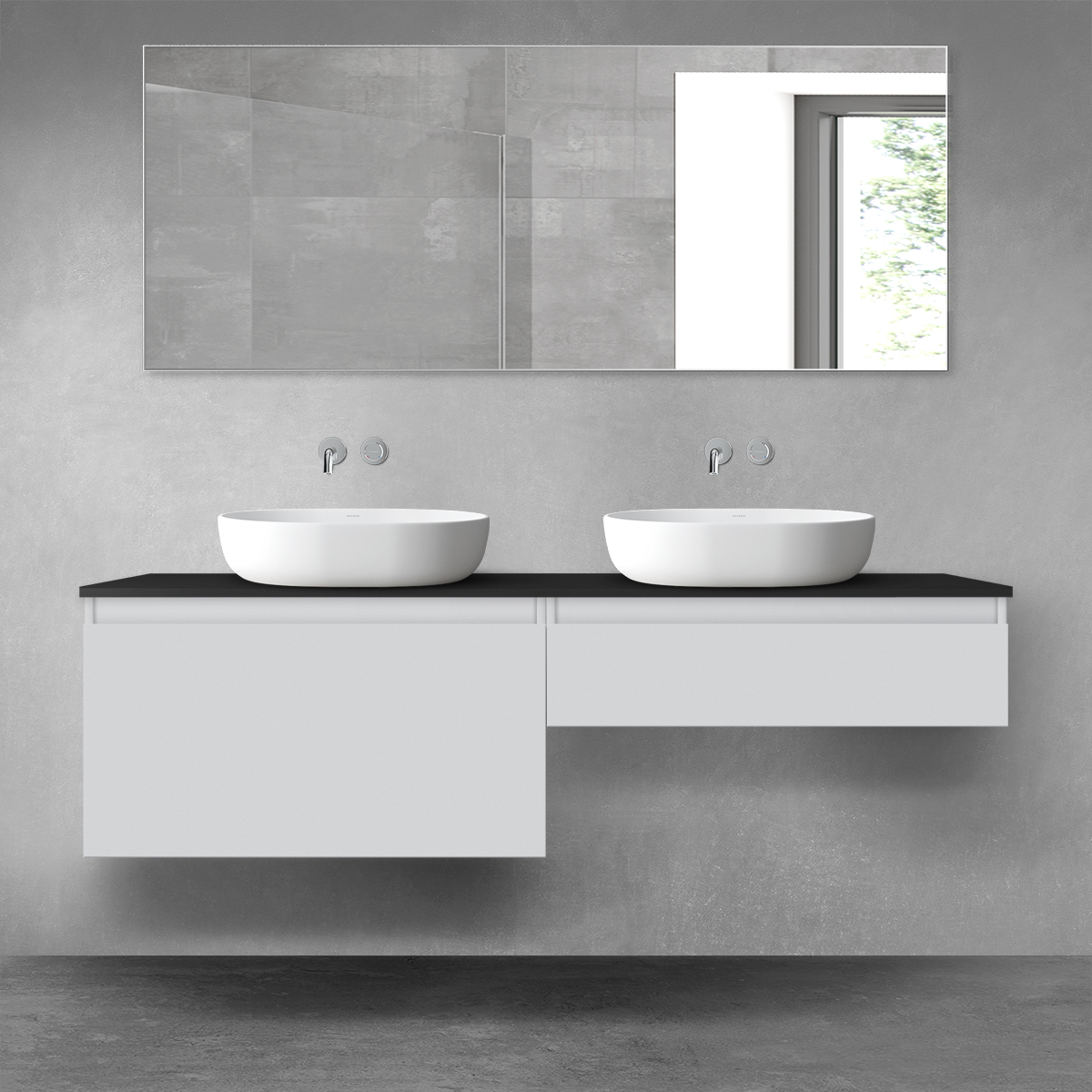 Oltens Vernal zestaw mebli łazienkowych 160 cm z blatem szary mat/czarny mat 68372700 - Wysyłka w 24h