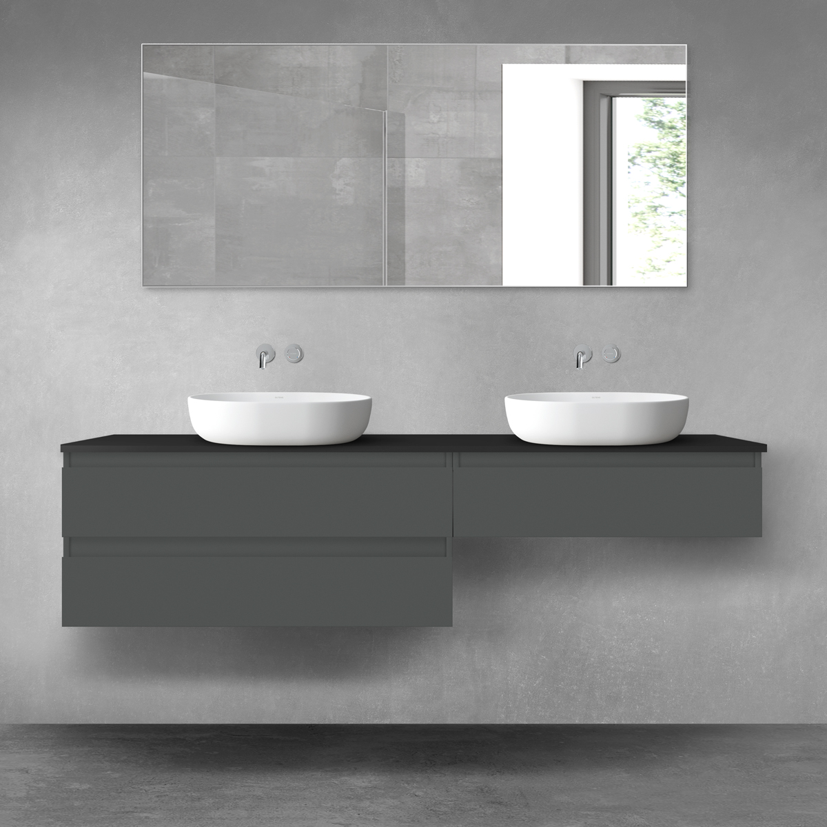 Oltens Vernal zestaw mebli łazienkowych 180 cm z blatem grafit mat/czarny mat 68582400 - Wysyłka w 24h