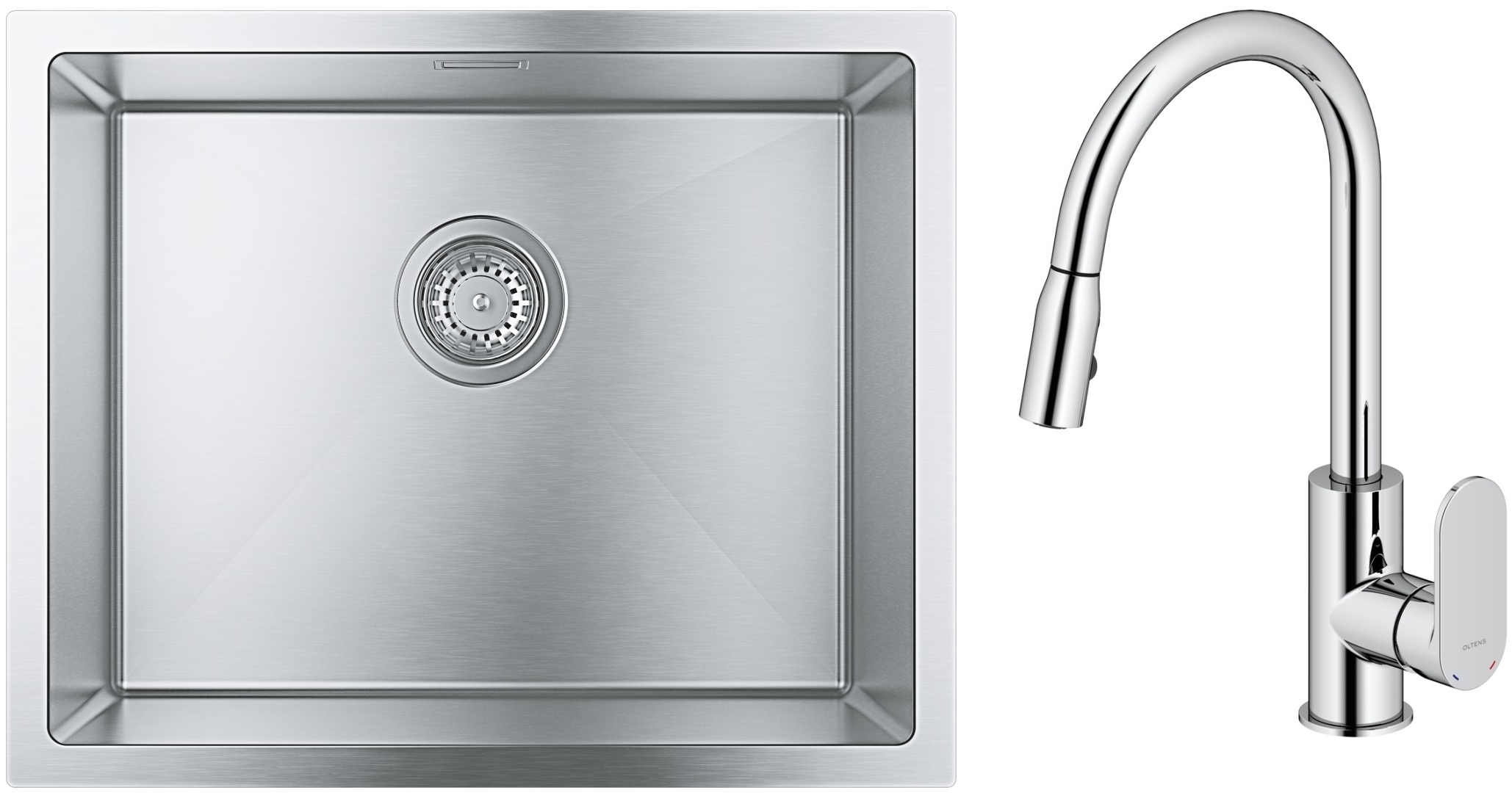 Zestaw Grohe K700 zlewozmywak 55x45 cm z baterią kuchenną Oltens Lista stal szlachetna/chrom (35202100, 31726SD0) - Wysyłka w 24h