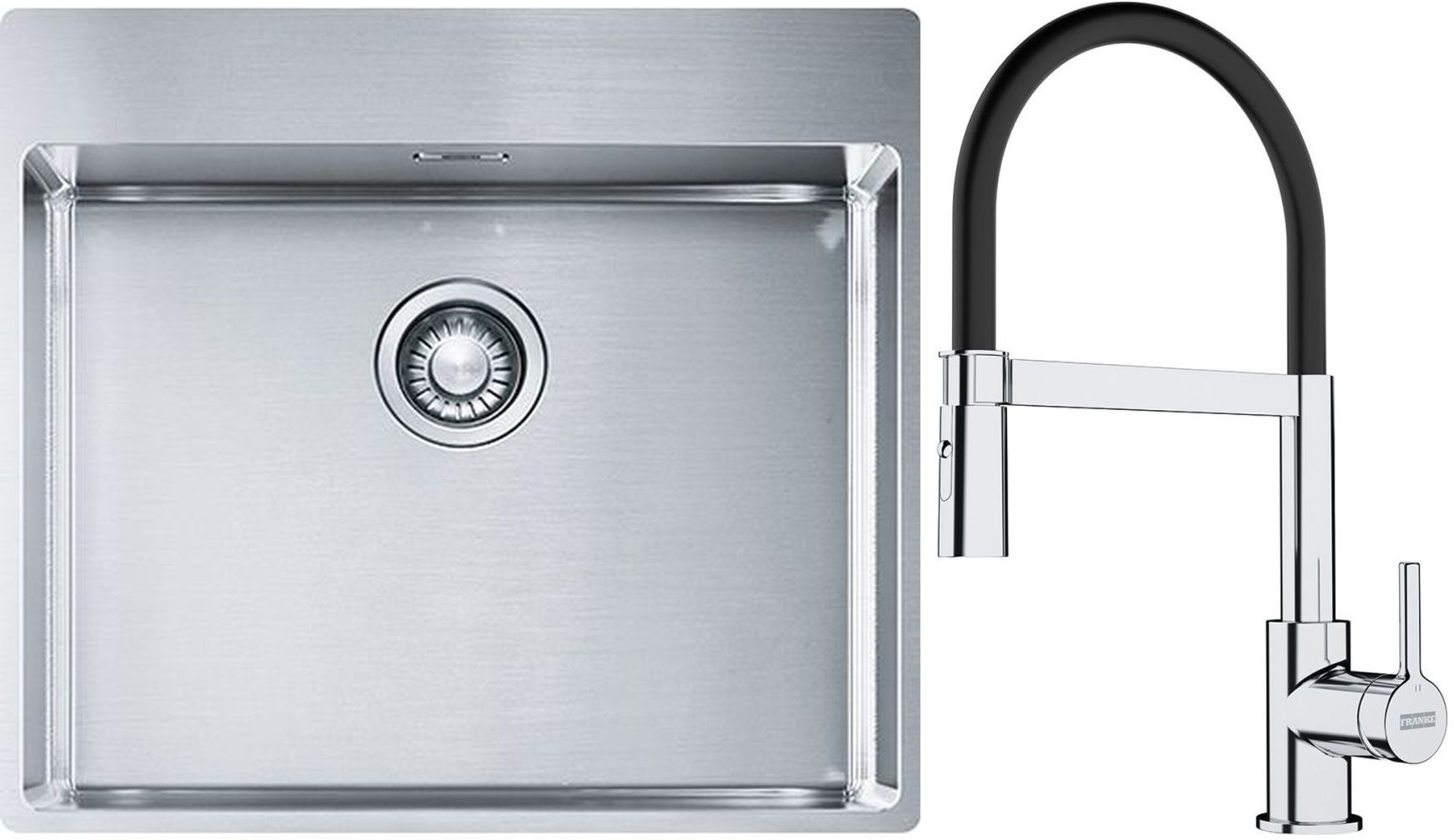 Franke Box BXX 210-54 TL zlewozmywak 57x51 cm stalowy z baterią kuchenną Lina chrom/czarny (1270369295, 1150626085)