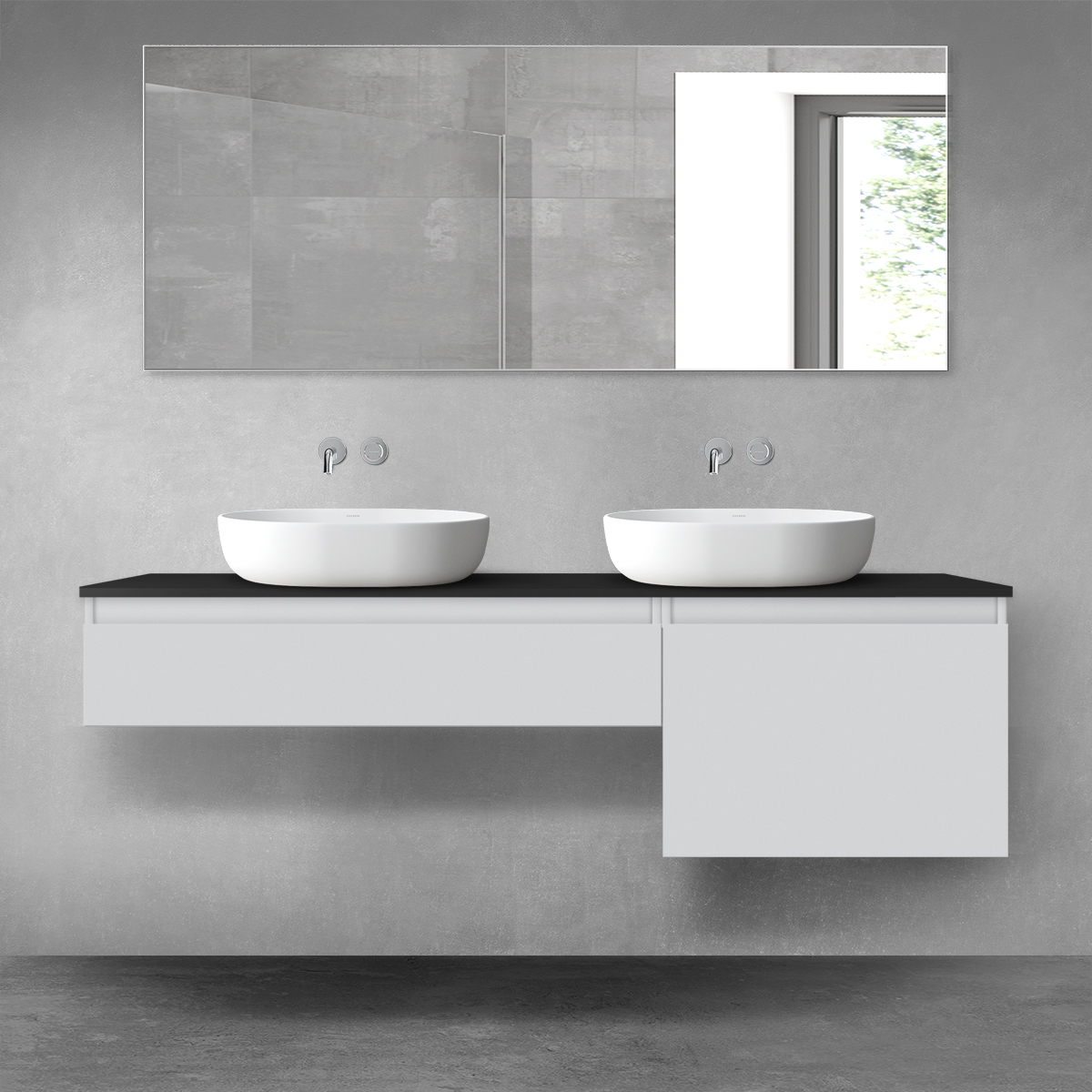 Oltens Vernal zestaw mebli łazienkowych 160 cm z blatem szary mat/czarny mat 68346700 - Wysyłka w 24h