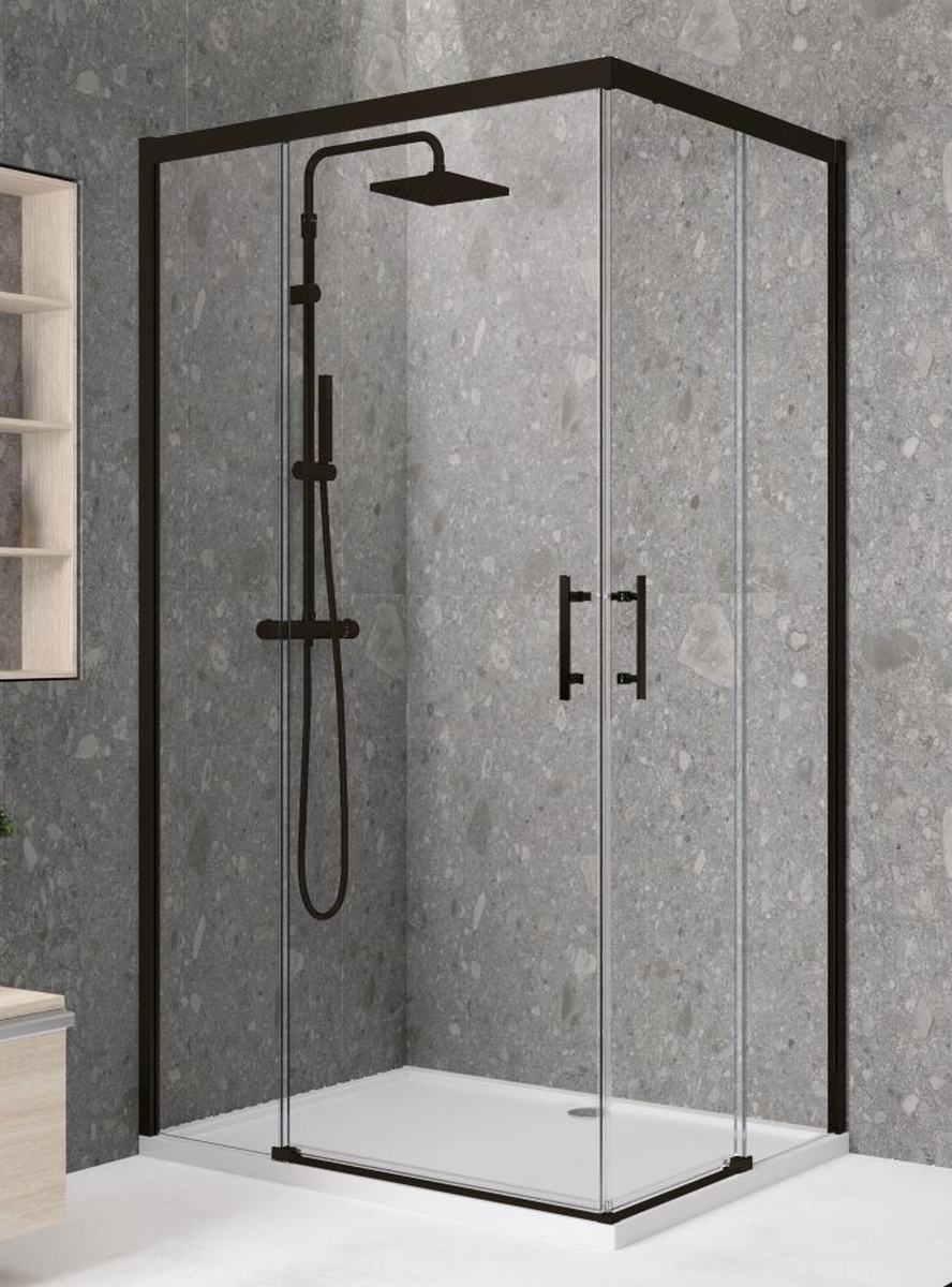 Novellini Kali A-H drzwi prysznicowe 86 cm częściowe 1/2 czarny/szkło przezroczyste KALIAH86L-1H
