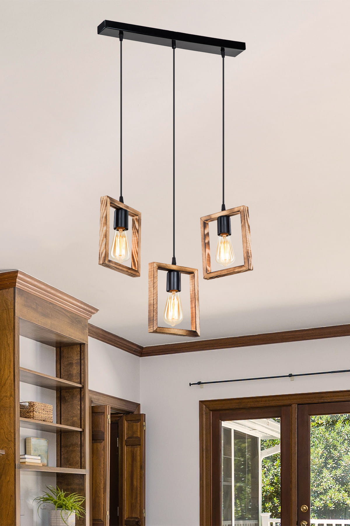 Zuma Line Atria lampa wisząca 3x20 W czarna-drewno ASZ.1679