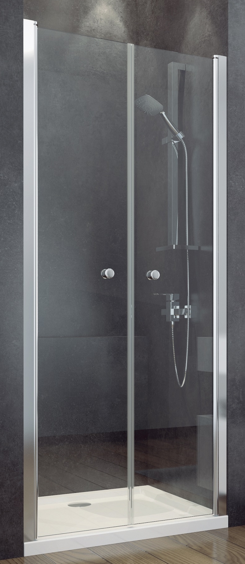 Besco Sinco Due drzwi prysznicowe 80 cm wnękowe chrom błyszczący/szkło przezroczyste DSD-80