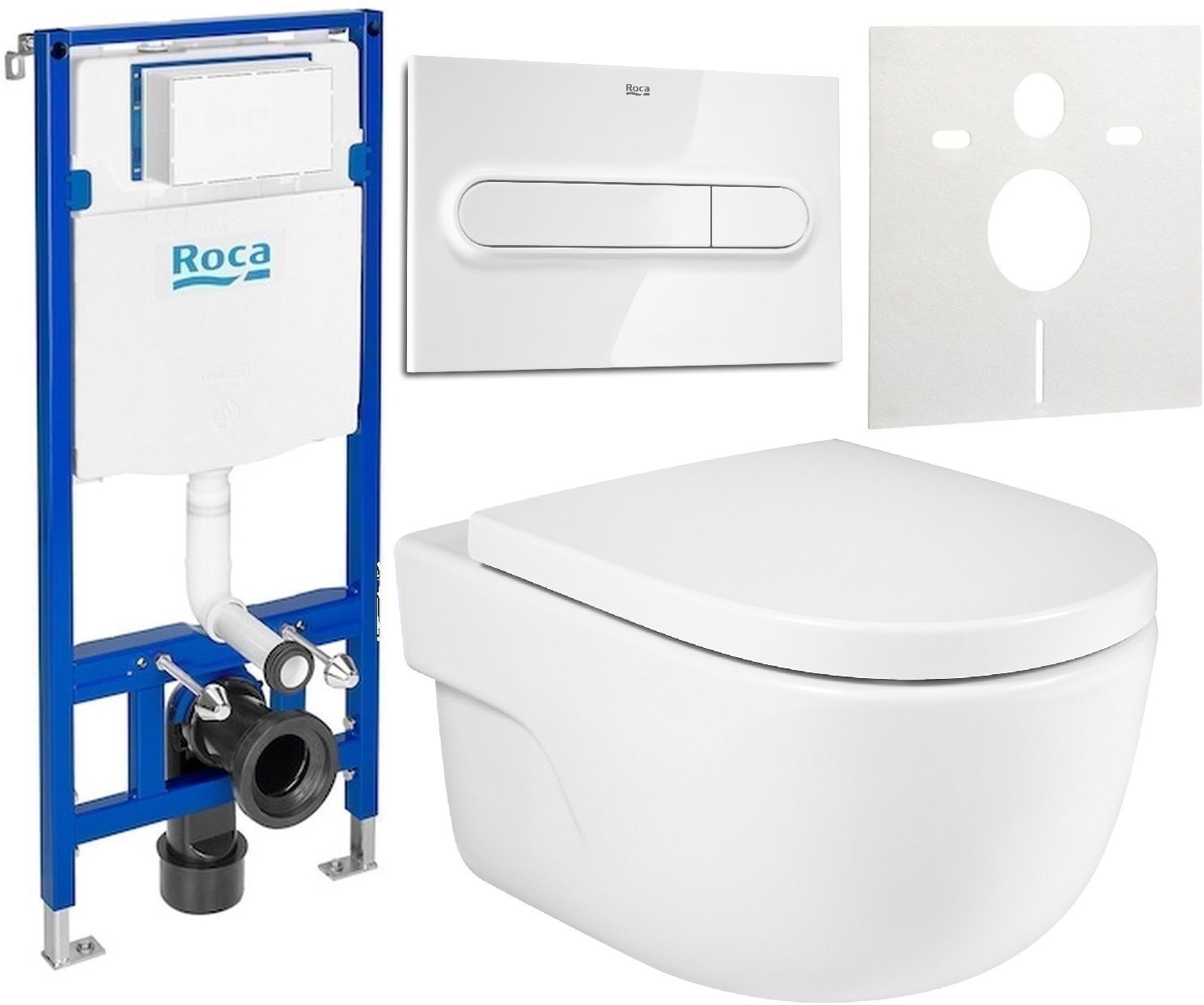 Zestaw Roca Meridian miska WC wisząca Rimless z deską sedesową wolnoopadającą i stelaż podtynkowy Duplo One z przyciskiem ... - Wysyłka w 24h