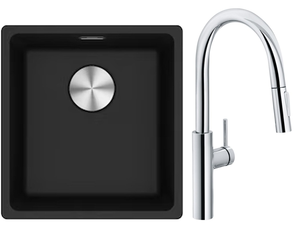 Franke Maris MRG 110-37 zlewozmywak 40x37 cm Fragranite onyx z baterią kuchenną Pescara L Slide-In chrom (1250687249, 1150538940)