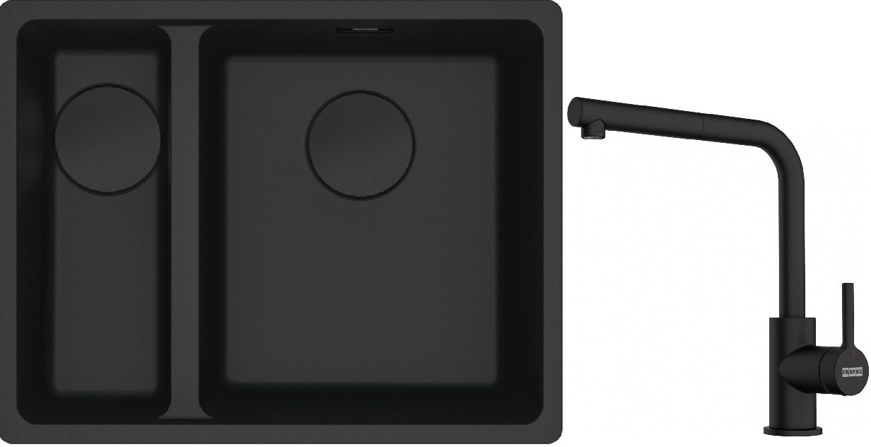 Franke Maris MRG 160-34-15SBL zlewozmywak 52x40 cm Fragranite czarny mat z baterią kuchenną Lina czarny mat (1250697756, 1150712435)