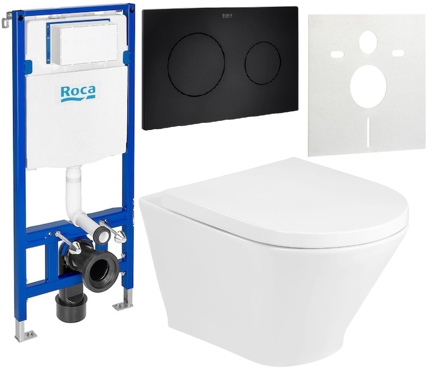 Zestaw Roca Gap Round miska WC wisząca Rimless z deską sedesową wolnoopadającą i stelaż podtynkowy Duplo One z przyciskiem ... - Wysyłka w 24h