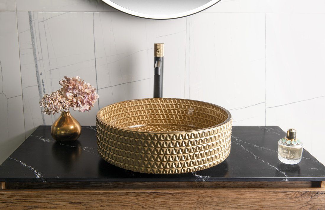 Sapho Maragua umywalka 35x35 cm okrągła nablatowa złota TY214Z