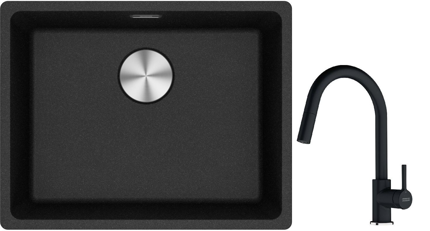 Franke Maris MRG 110-52 zlewozmywak 52x40 cm Fragranite z baterią kuchenną Lina onyx (1250687253, 1150626055) - Wysyłka w 24h