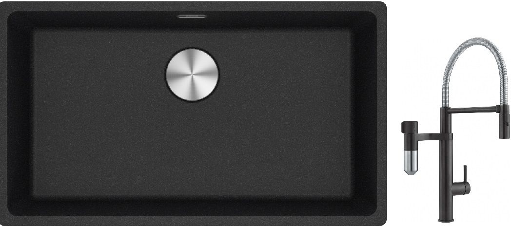 Franke Maris MRG 110-72 zlewozmywak 72x40 cm Fragranite onyx z baterią kuchenną Vital Semi-Pro czarny mat/stal (1250687261, 1200621313)