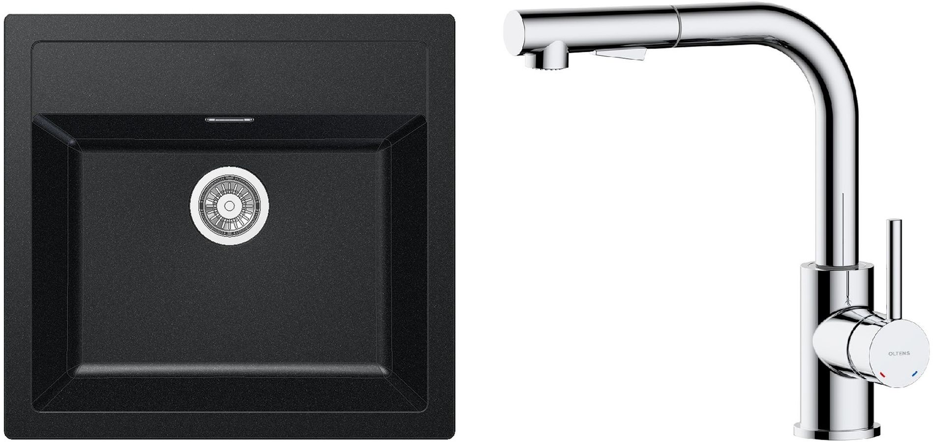 Zestaw Franke Sirius SID 610 zlewozmywak 56x53 cm z baterią kuchenną Oltens Myvat onyx/chrom (1140205049, 35205100) - Wysyłka w 24h