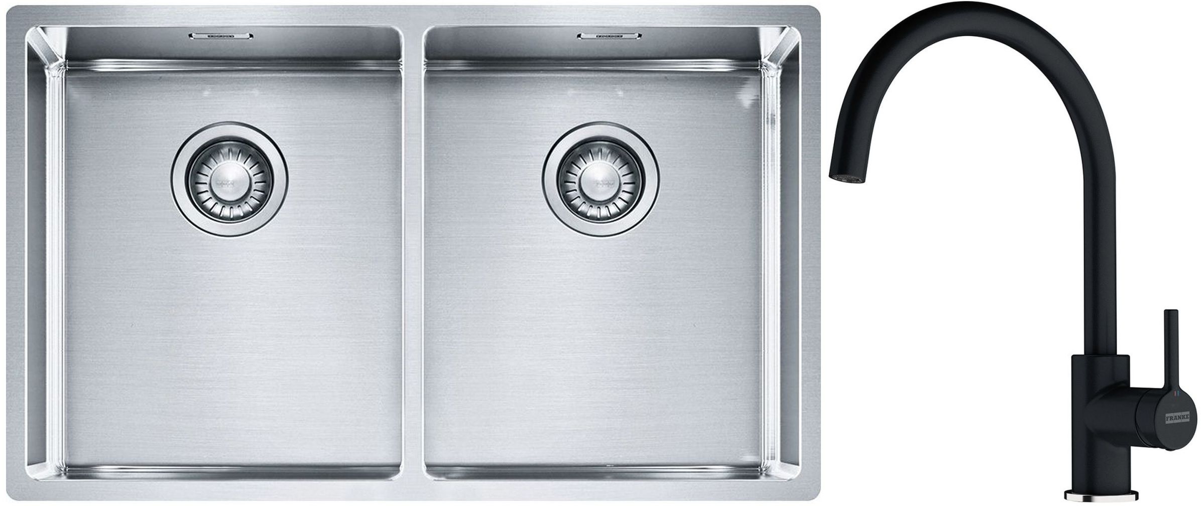 Franke Box BXX 220/120 34-34 zlewozmywak 74x45 cm stalowy z baterią kuchenną Lina onyx (1270370188, 1150626020) - Wysyłka w 24h