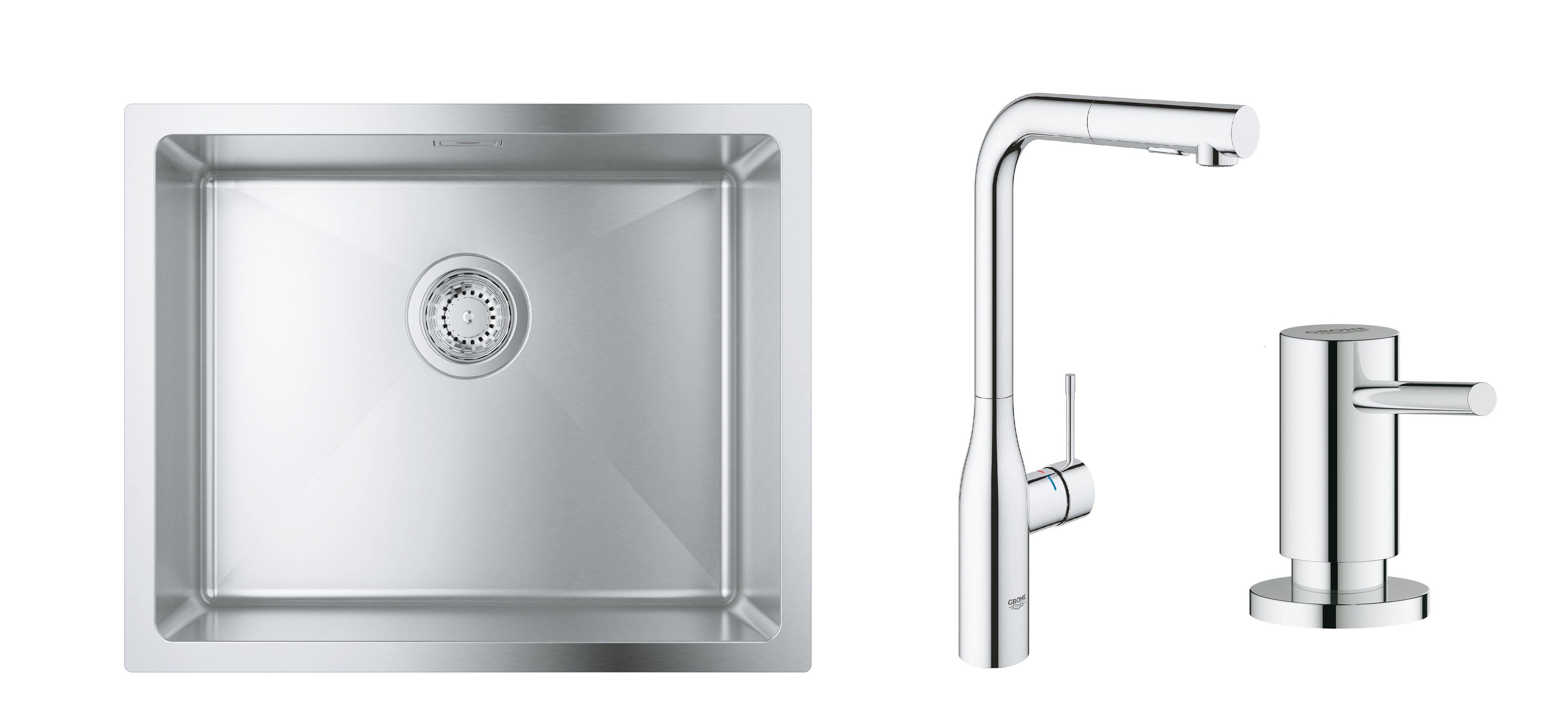Zestaw Grohe K700U zlewozmywak 50x40 cm z baterią Grohe Essence i dozownikiem Grohe Cosmopolitan stal szlachetna/chrom (31574SD1, ... - Wysyłka w 24h