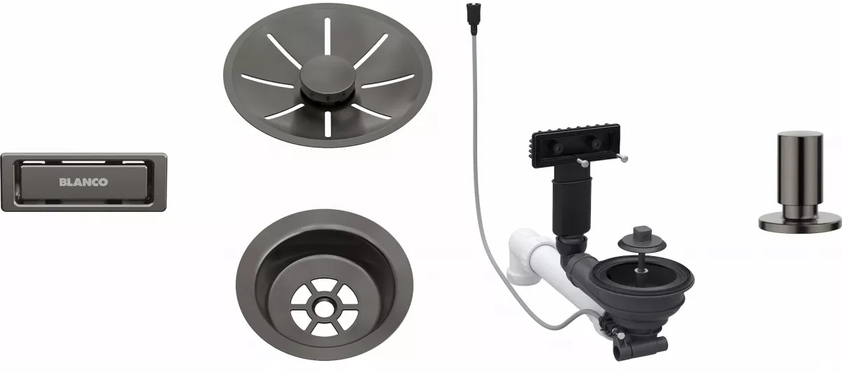 Blanco armatura przelewowo-odpływowa z korkiem automatycznym satin dark steel 207429