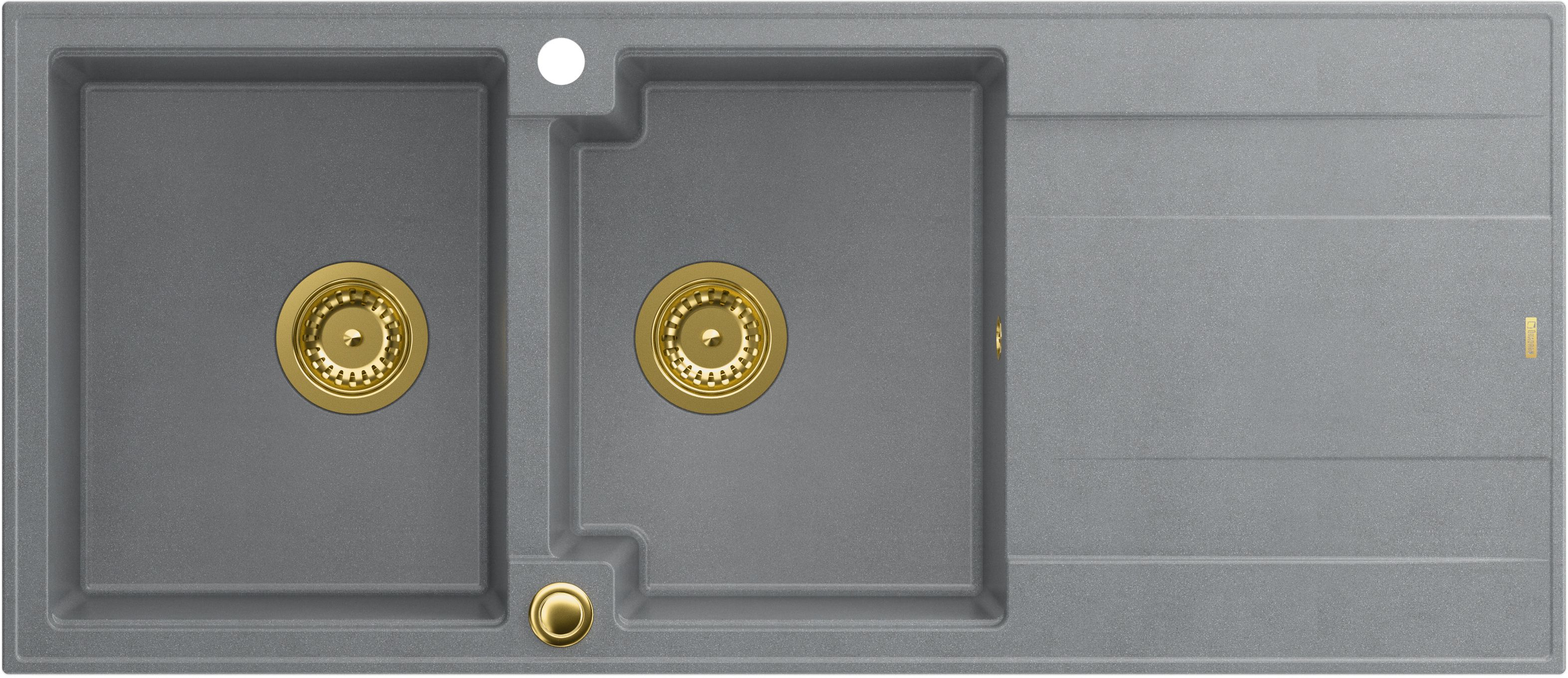 Quadron Evan 121 zlewozmywak 116x50 cm GraniteQ silver stone/elementy złote HQE11650U5_PVDG1_P2O