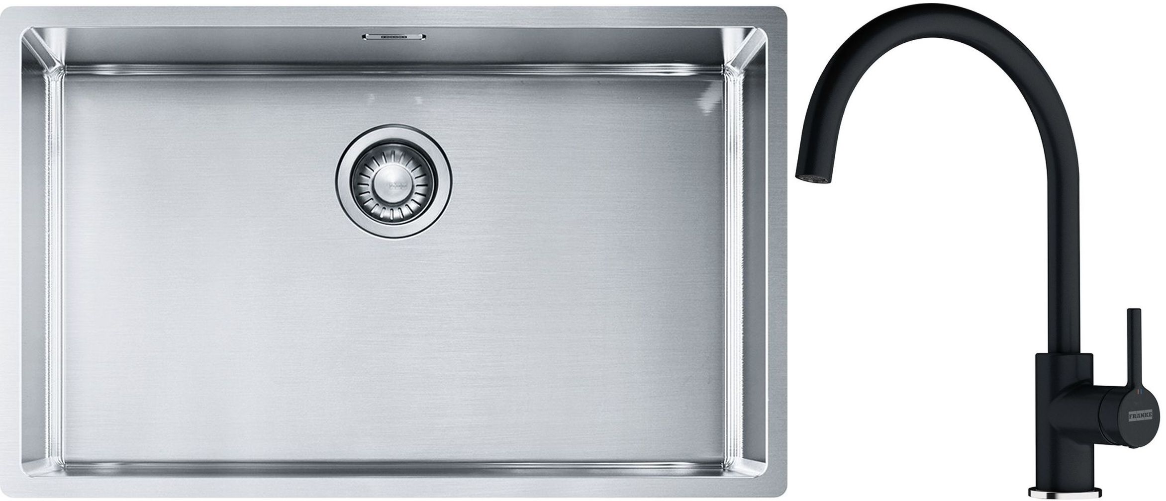 Franke Box BXX 210/110-68 zlewozmywak 72,5x45 cm stalowy z baterią kuchenną Lina onyx (1270453658, 1150626020) - Wysyłka w 24h