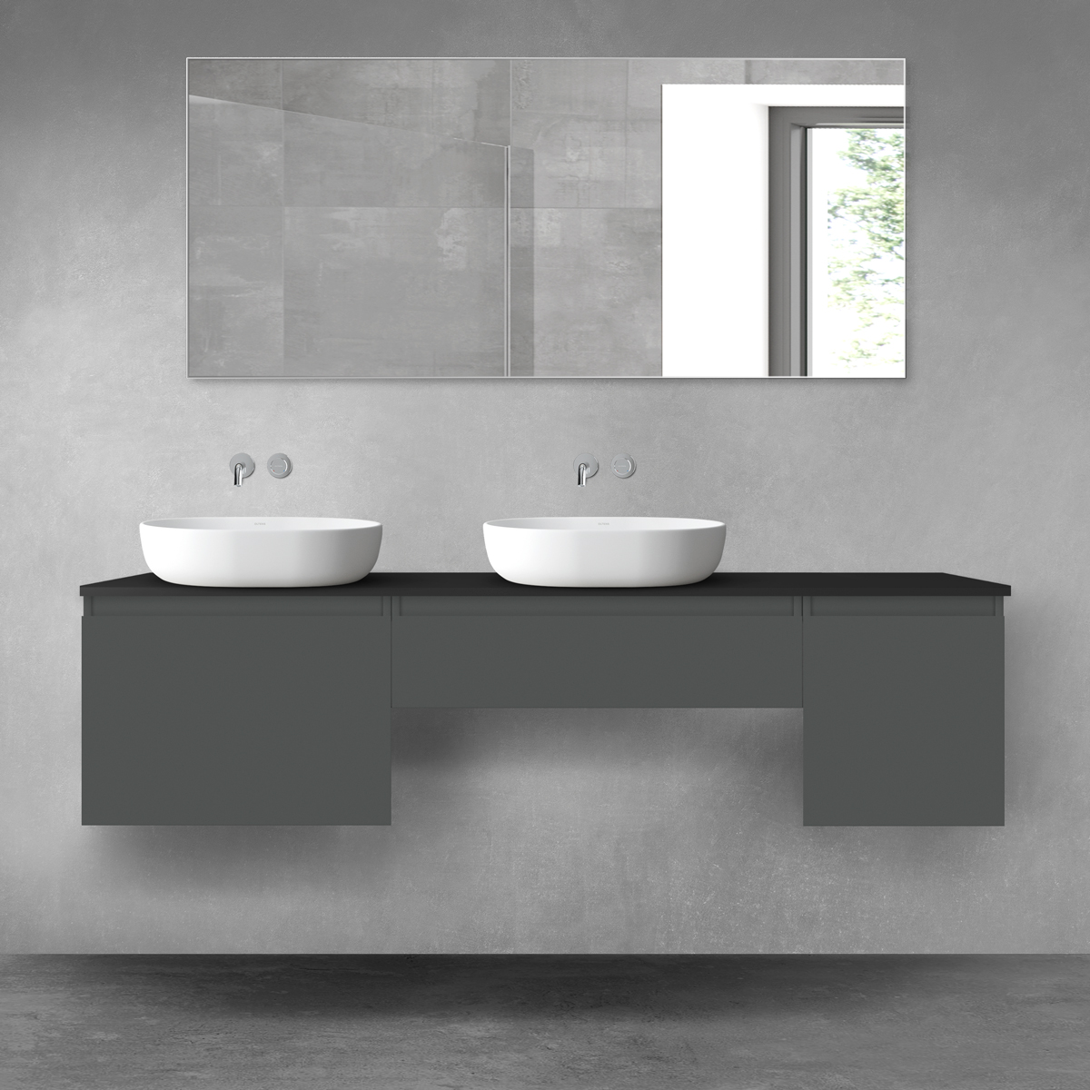 Oltens Vernal zestaw mebli łazienkowych 180 cm z blatem grafit mat/czarny mat 68545400 - Wysyłka w 24h