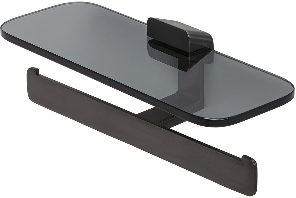 Geesa Shift uchwyt na papier toaletowy podwójny z półką czarny metal szczotkowany/szkło przydymione 919948-09-66