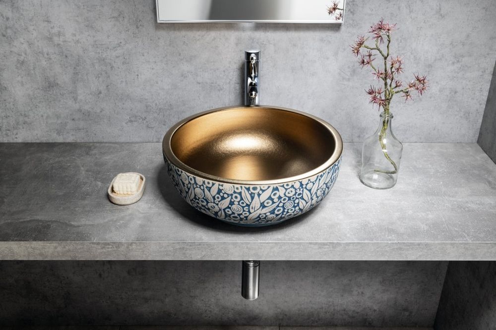Sapho Priori umywalka 41 cm nablatowa miedź/niebieski ze wzorem PI037